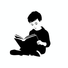 Boy reading a book black icon on white background. Reading boy silhouette
