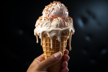 Ice cream cone in a woman's hands - 676293514
