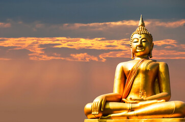 Budha golden you from nature stone ancient ancient times cliping part
