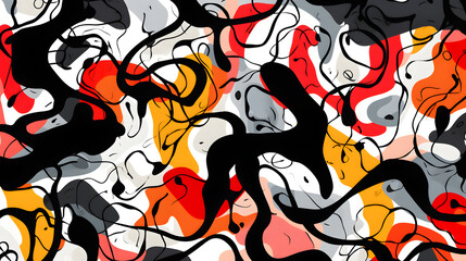 Seamless abstract chaotic ink pen or marker scribble background texture. Hand drawn fun playful trendy childish squiggly doodle drawing line art backdrop. Bold black isolated pattern o. Generative Ai.