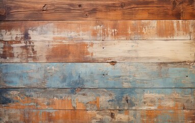Vintage multicolored wood frescoes background, Multicolored aged wooden texture. Pastel blue and...