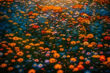 A field of vibrant wildflowers dissolving into a mesmerizing abstract pattern.
