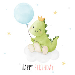 Baby dino For nursery birthday kids Print for invitation card Poster