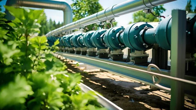 A closeup shot highlights the plants wastewater treatment facility, where advanced filtration systems and biological units work in tandem to purify and reuse water used during the fuel production