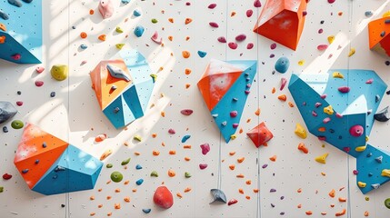 Wall with climbing holds in gym. Climbing wall. Sports and active lifestyle. - obrazy, fototapety, plakaty