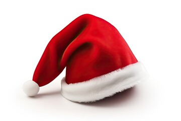 A Festive red Santa hat with a white pompom, Christmas, Holidays, isolated, white background