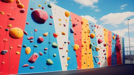 Wall with climbing holds in gym. Climbing wall. Sports and active lifestyle.