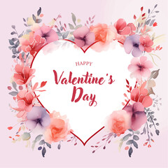 Valentines day background with red watercolor heart. Vector illustration.