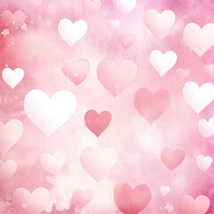 Seamless pattern with watercolor hearts. Valentines day background.