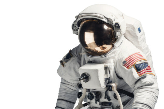 a quality stock photograph of a single astronaut full body isolated on a white background