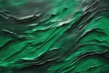 Closeup of abstract rough colorfuldark green art painting texture background wallpaper, with oil or acrylic brushstroke waves, pallet knife paint on canvas - obrazy, fototapety, plakaty