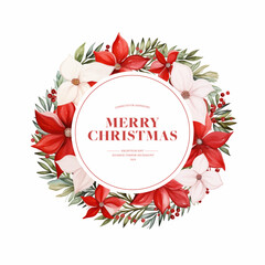 Christmas greeting card with watercolor christmas wreath. Vector illustration.