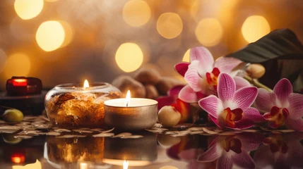 Zelfklevend behang Massagesalon Thai massage spa object, wellness and relaxation concept. Aromatherapy body care