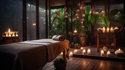 Verduisterende rolgordijnen Massagesalon Spa salon for Thai massage interior. Blurred background. Cozy room