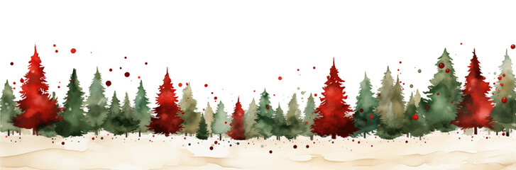 Abstract watercolor background with red and black trees. Vector illustration.