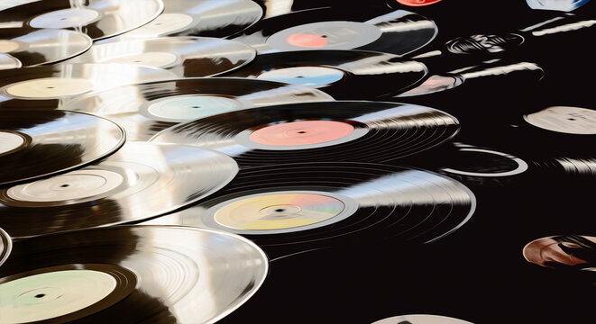 a bunch of old vinyl records from a large collection