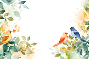 Obraz na płótnie Canvas Bird on branch in watercolor style. Frame background.