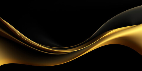 Obraz premium Abstract background with realistic golden and black wavy fluid shape. Interwined gold stripes. Generative AI