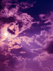 Purple sky clouds at midnight. 