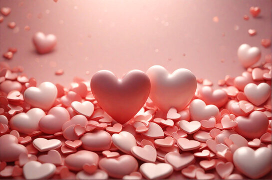 Fototapeta Valentine's Day background with pink hearts