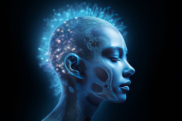 Obraz premium Unveiling the Inner Spark: A Detailed Portrait Exploring the Fusion of Biological Energy and Human Form