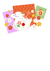 背景が和柄の龍と梅の年賀状素材/縦