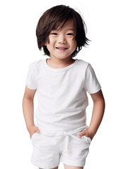 Adorable Asian Boy with White Blank T-shirt and Comfortable Shorts Mockup for Trendy E-commerce Fashion