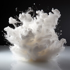 White paint splash isolated on black background. 3d render illustration.