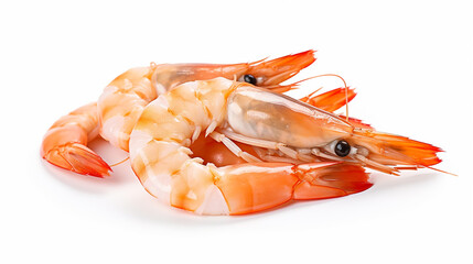 Fresh cooked shrimp isolated on white background. Seafood. Made with generative ai