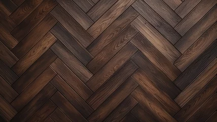 Fotobehang dark oak wooden floor background. - Herringbone pattern. © sema_srinouljan