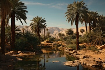 Calm desert view with palm trees