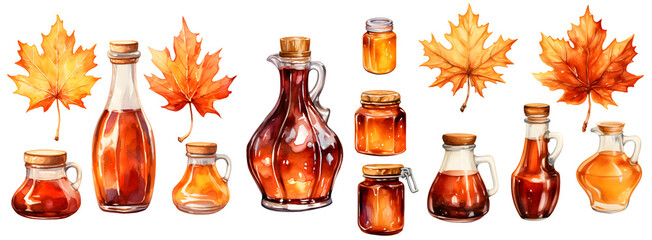 maple syrup watercolor illustration clipart. Generative AI