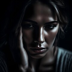 Fototapeta premium illustration of a fictional woman who is suffering from depression