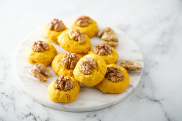 Homemade pumpkin cookies with walnut
