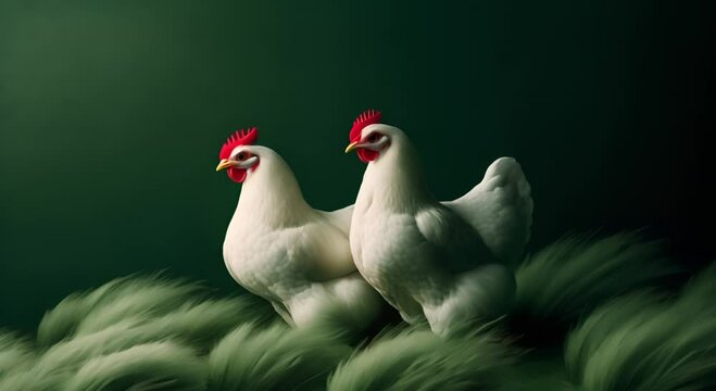 Two majestic white chickens