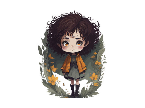 Cute Little Girl Curly Brown Hair illustration