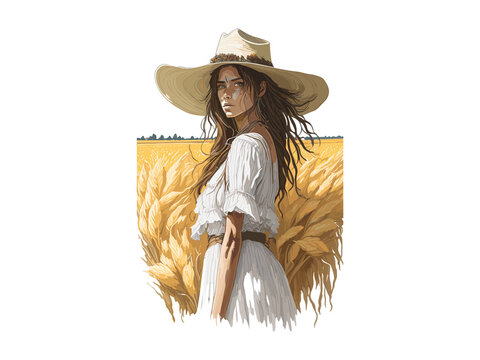 recommend clip art: Watercolor Countryside Girl With Cowboy Hat, in a wheat field, Clip Art.
                    