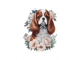 Watercolor spaniel dog decorated with flowers vector illustration clipart