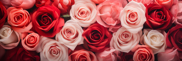 red and pink roses background banner for Valentine's Day