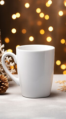 Obraz na płótnie Canvas Cup of coffee with christmas decorations on bokeh background