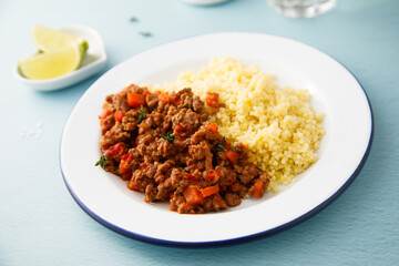 Minced beef ragout with couscous