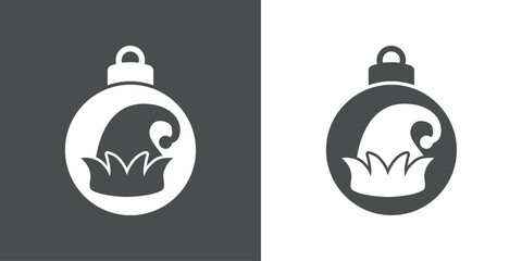 Tiempo de Navidad. Logo con silueta de bola de navidad con sombrero de elfo de Santa Claus para su uso en invitaciones y felicitaciones