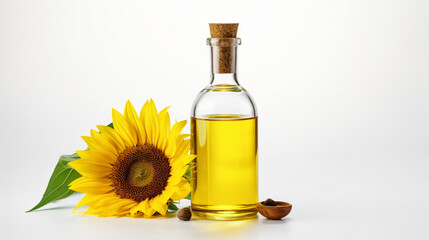 Sunflower oil in glass isolated on white background