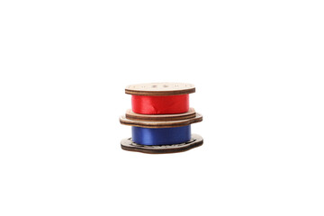 PNG, Red and blue ribbons in reel, isolated on white background