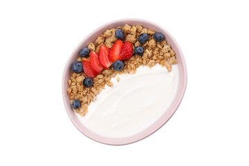 PNG,yogurt with fruit and cereal, isolated on white background