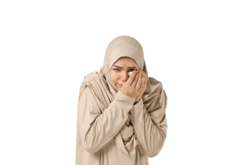 PNG,scared woman crying, isolated on white background