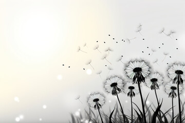 White isolated cutout dandelion blowing in the wind.