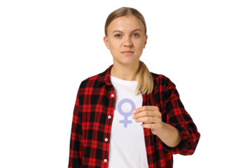PNG,female sign in the hands of a woman, isolated on white background