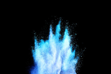 Freeze motion of blue color powder explosion splash on black background - Powered by Adobe