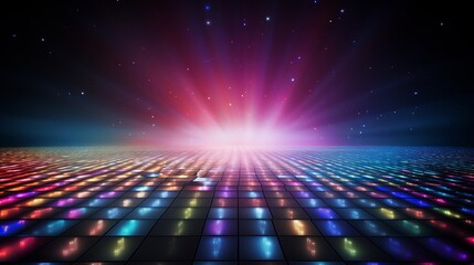 A dazzling disco dance floor aglow with a spectrum of colorful lights, casting a captivating radiance.